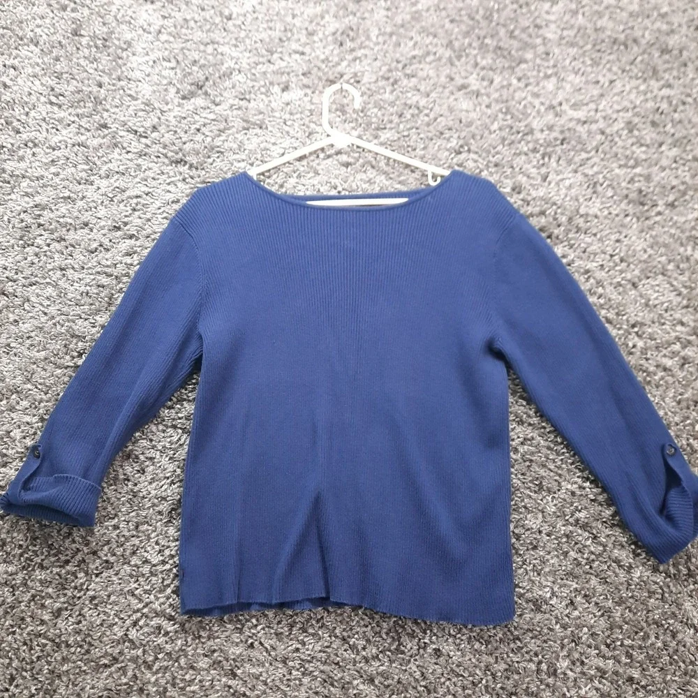 Ralph Lauren LRL‎ Sweater Women XL Blue 3/4 Roll Tab Boat Neck Pullover Top